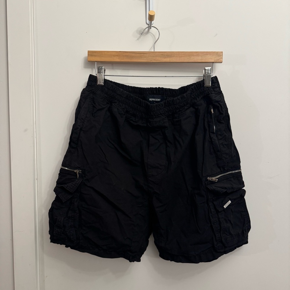 Represent Black Cargo Shorts with Relaxed Fit